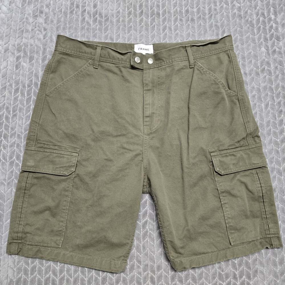 FRAME Designer Cotton Cargo Shorts Rifle Green Mens Size 34 $178 LMWB0062